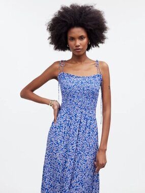 Madewell Smocked Tie-Strap Midi Dress in Floral; Size 0